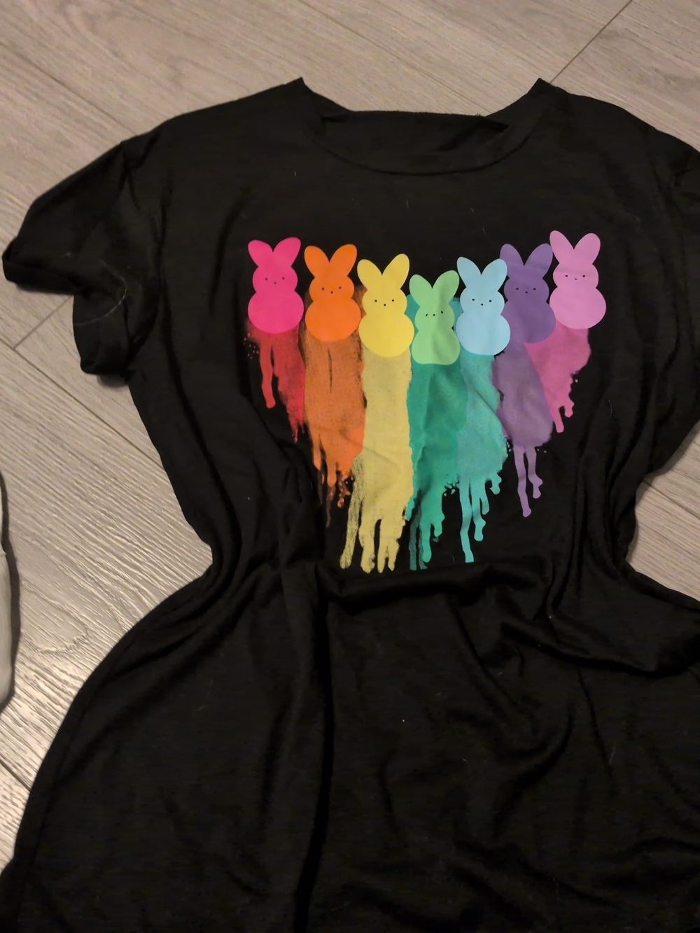 Black Tee with Rainbow Drip Peeps Graphic